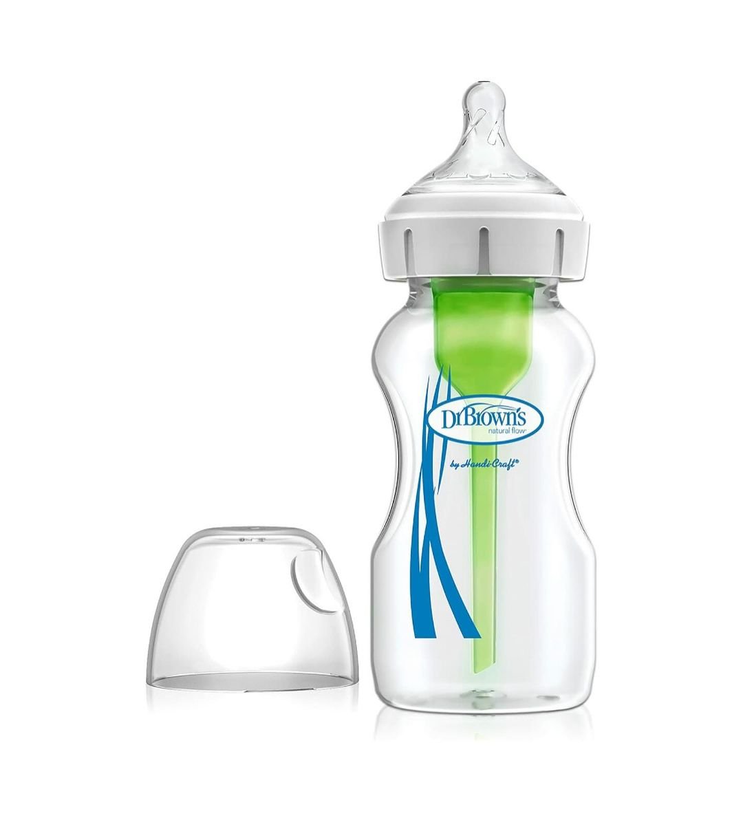 Dr Brown's Natural Flow Anti-Colic Options—Wide Neck Baby Bottle, 270ml with level 1 teat