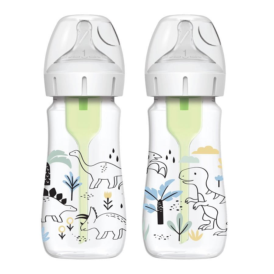 Dr Brown's Natural Flow Anti-colic Options + Wide-Neck Baby Bottle 270ml, Level 1 teat, 2 pack