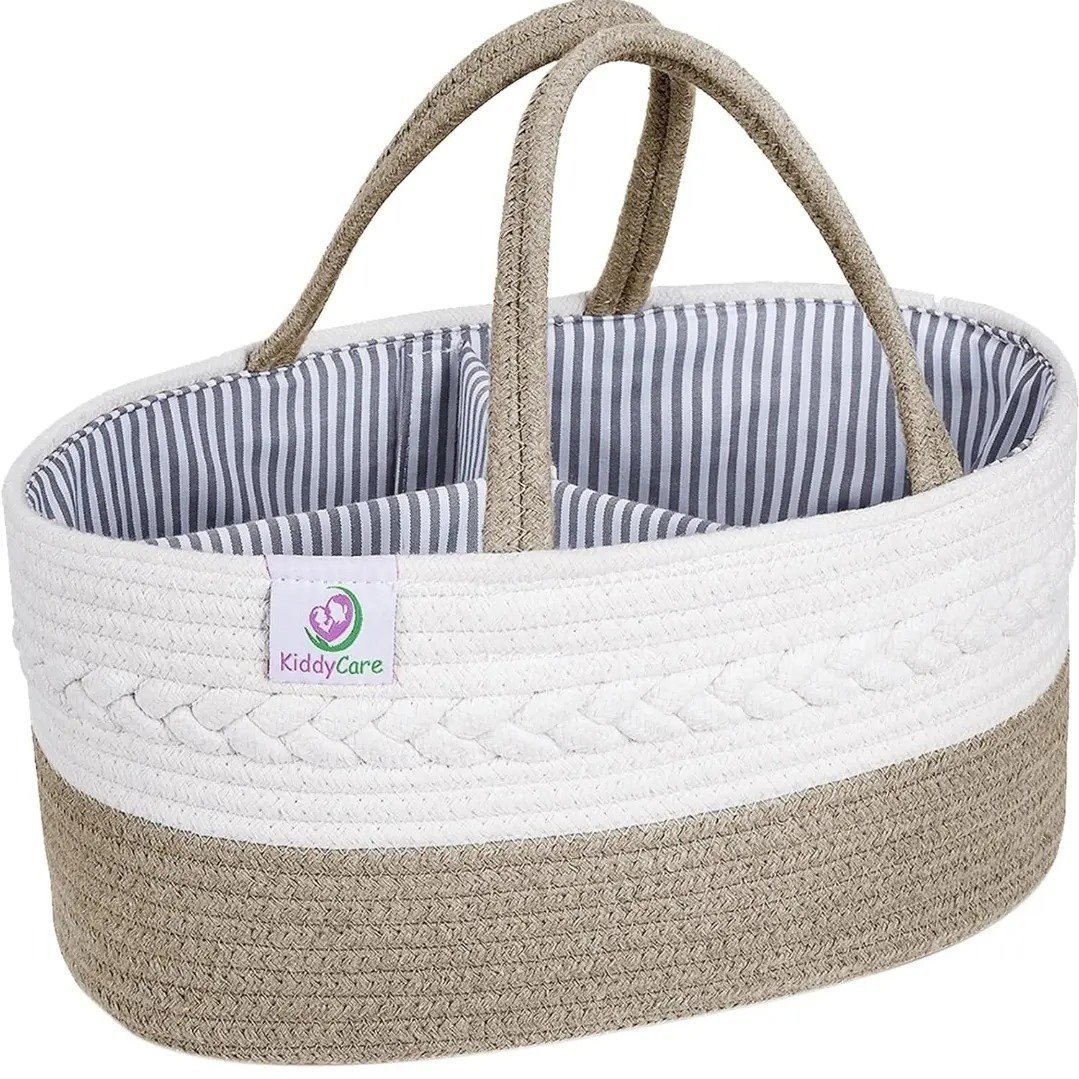 Cotton rope diaper caddy. Grey/Brown
