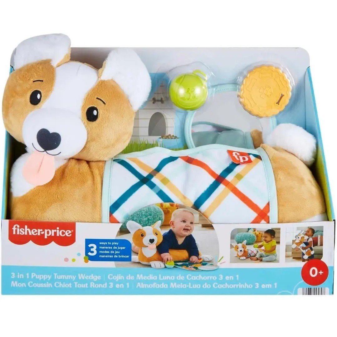 Fisher-Price Baby Tummy Time Toys, 3-in-1 Plush Puppy Wedge.