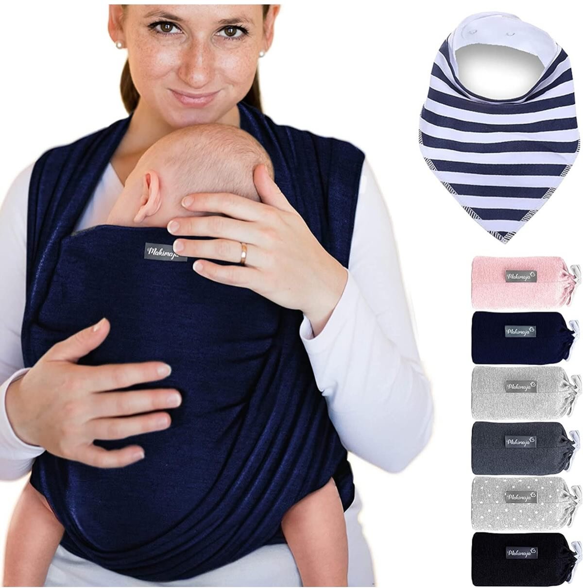 Makimaja - Soft Cotton Baby Wrap Carrier Dark Blue/Dark Grey.