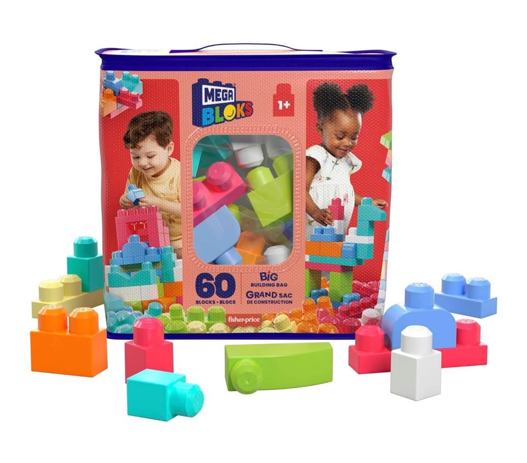 MEGA BLOKS Big Building Bag building set with 60 big and colorful building blocks.