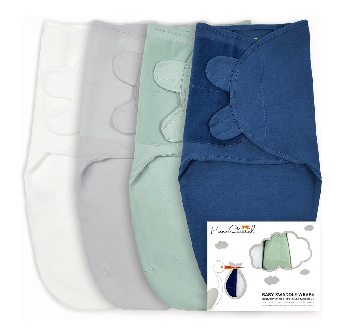 Mama Cheetah Baby Swaddle Sack, Organic Cotton Swaddles. 4 pack