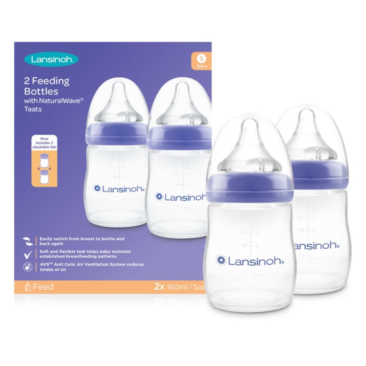 Lansinoh Anti Colic Baby Bottle NaturalWave® 2 pack. 160/240ml.