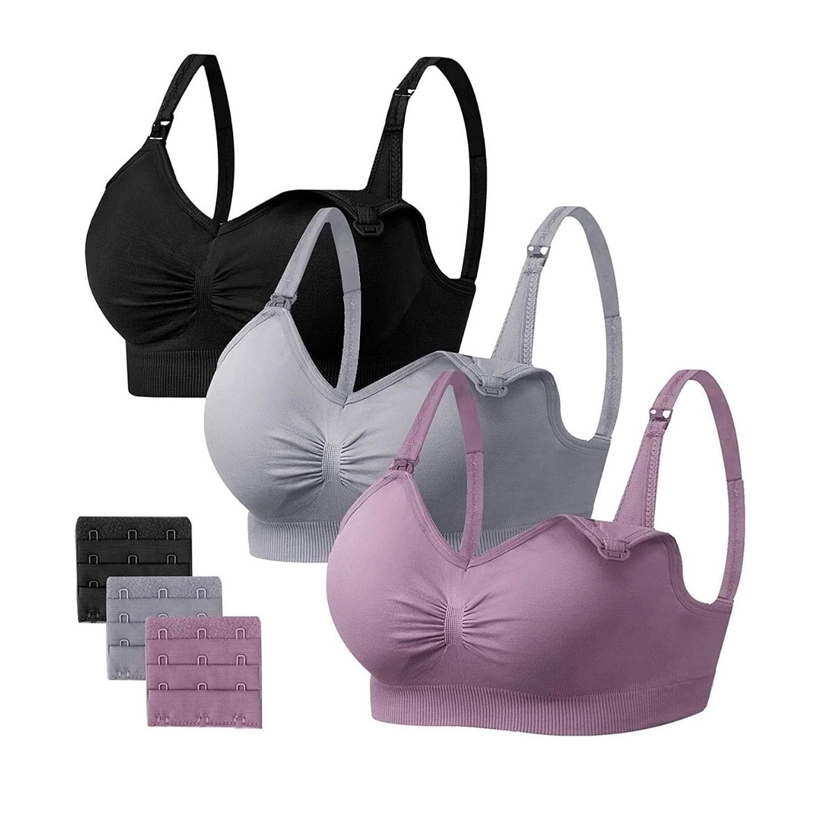 Women’s Nursing Bra Wireless & Seamless. Black/Grey/Purple 